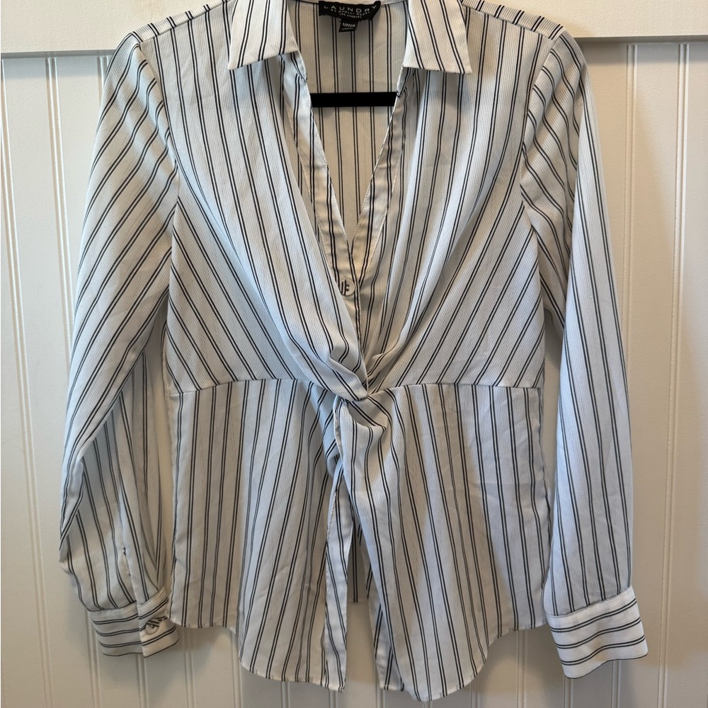White and Black Striped Twist Blouse